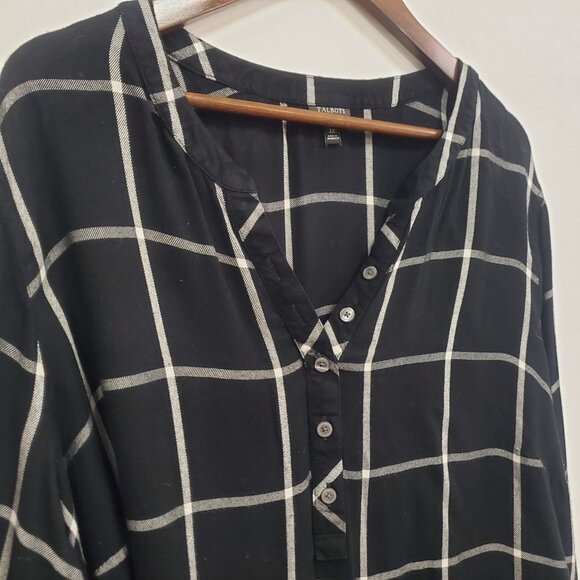 Talbots Womens Windowpane Plaid Popover Career Top Size 3X Black Office Academia - Picture 3 of 9
